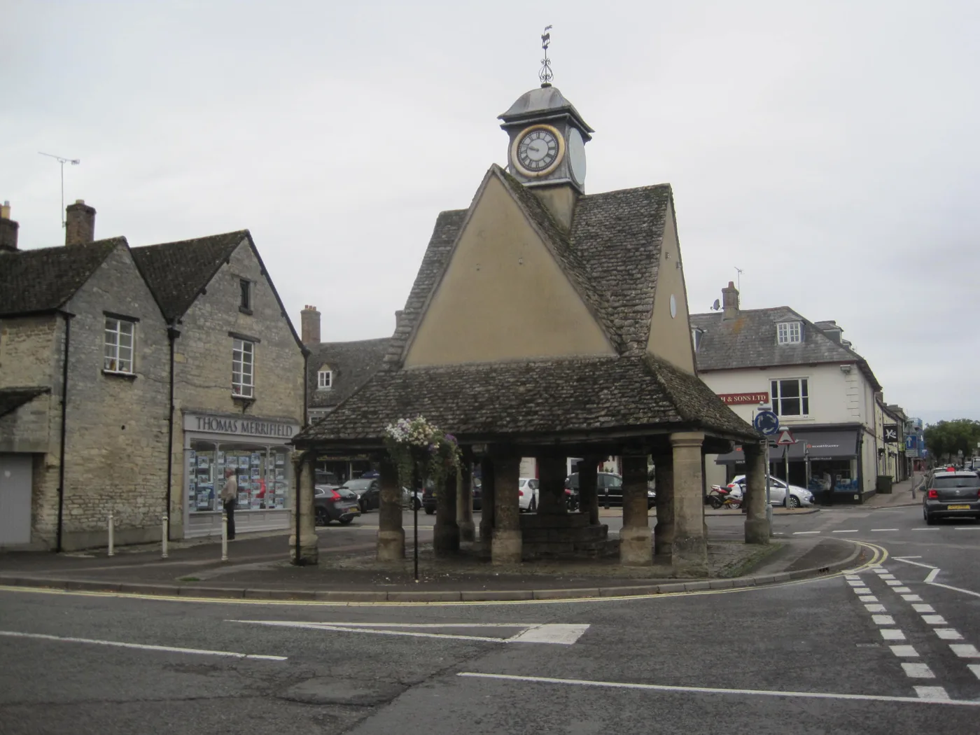 The Buttercross in Witney's Market Square, a few steps from the Corn Exchange